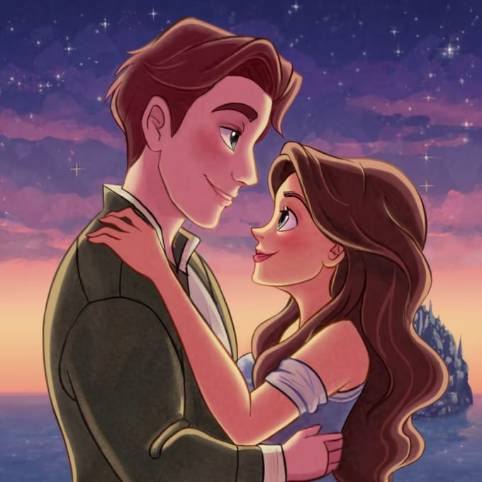 Gig Preview - Make your cute disney cartoon couple portrait