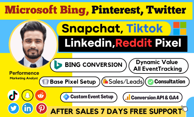 Gig Preview - Setup bing ads conversion tracking, snapchat, tiktok, pinterest, twitter pixel