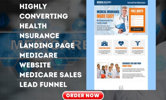 Gig Preview - Design health insurance landing page medicare website medicare sales lead funnel