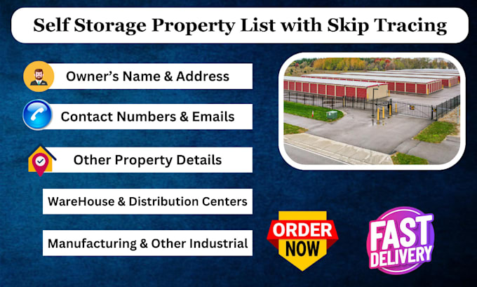 Gig Preview - Provide self storage properties owner list with skip tracing