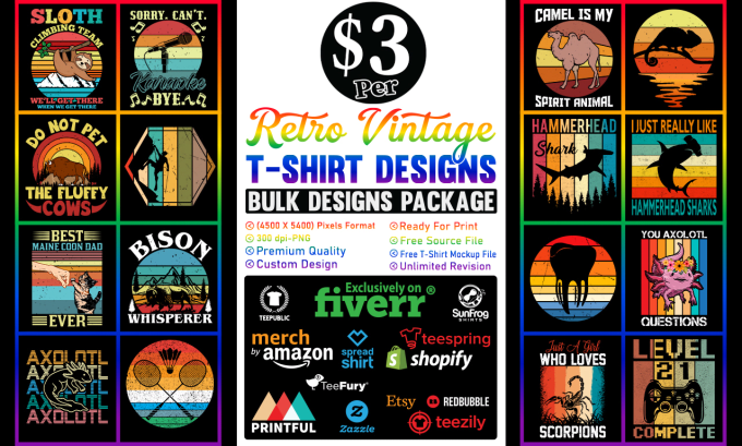 Gig Preview - Do custom beach sunset retro vintage bulk t shirt designs