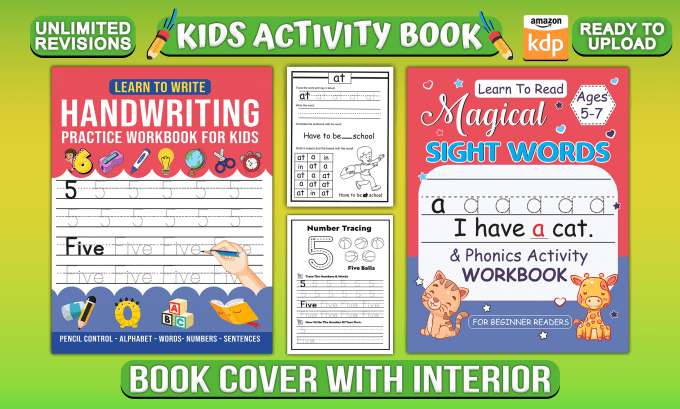 Gig Preview - Create kids coloring and activity book cover with custom interior for amazon kdp