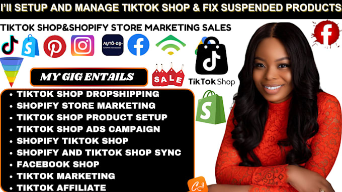 Gig Preview - Setup tiktok shop dropshipping shopify marketing tiktok shop sales shopify store