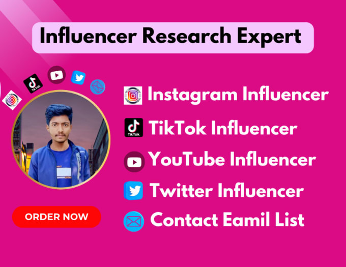 Gig Preview - Find the best instagram, youtube, twitter and tiktok influencer email lists