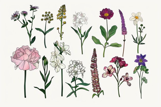 Gig Preview - Do botanical illustrations of flowers, plants, line art