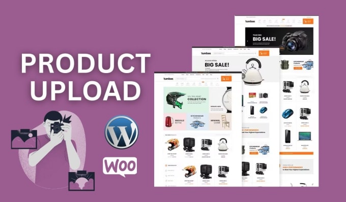 Gig Preview - Upload product or add product to wordpress woocommerce  or any ecommerce store