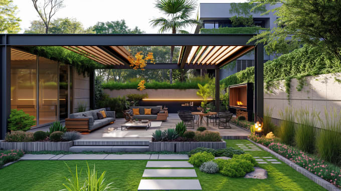 Gig Preview - Design landscape, backyard, roof garden, patio, pergola with 3d rendering