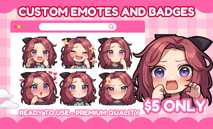 Gig Preview - Create cute custom chibi anime twitch emotes and sub badges for your streams