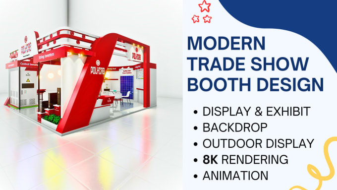 Gig Preview - Design modern trade show booth and backdrop for exhibition rendering