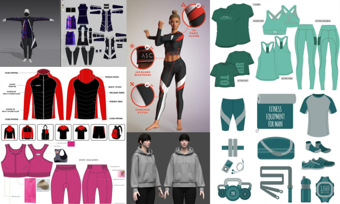 Gig Preview - Do 2d and 3d garments tech pack design, sportswear, hoodie and fitness design