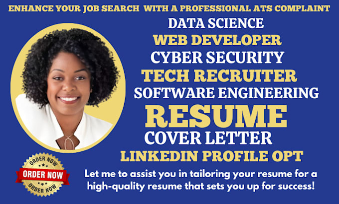 Gig Preview - Write data science, software engineering, cybersecurity resume as tech recruiter