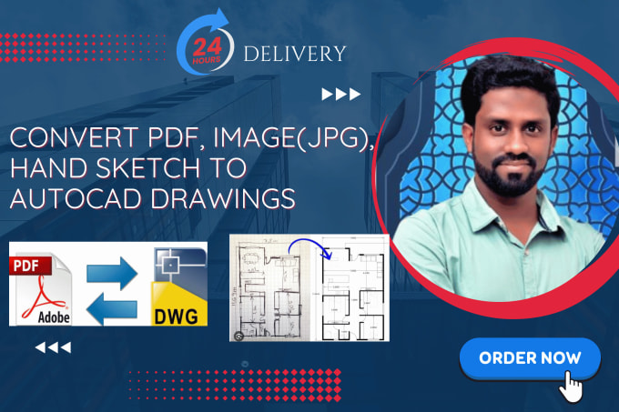 Gig Preview - Convert pdf, image, sketch drawing to autocad