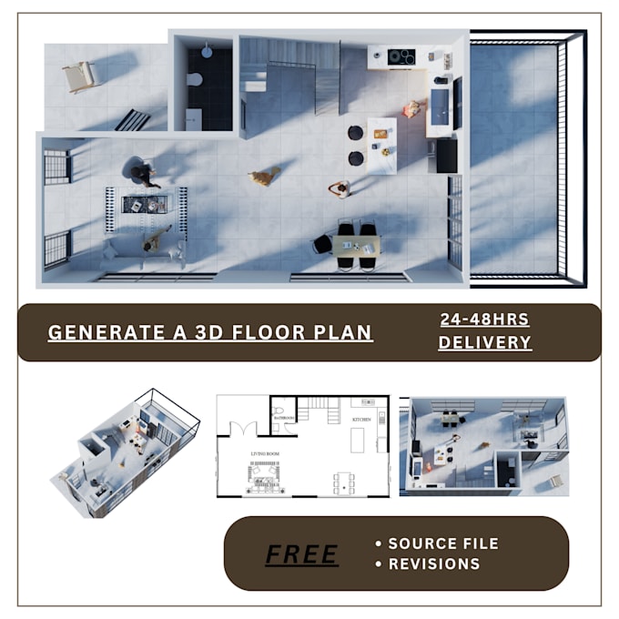 Gig Preview - Convert 2d floor plans into 3d within 12 hours