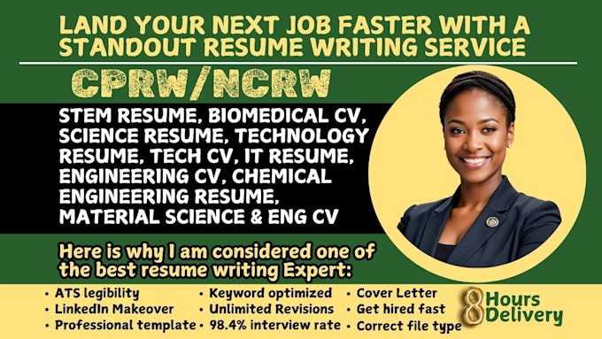 Gig Preview - Write a professional stem resume, statistician material and chemical engineer CV