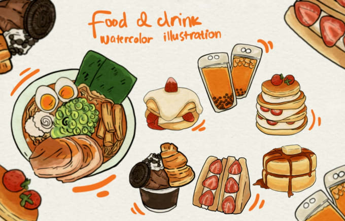 Gig Preview - Draw a simple food and drink watercolor