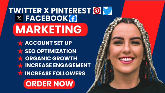 Gig Preview - Do facebook pinterest crypto twitter x promotion and marketing account manager