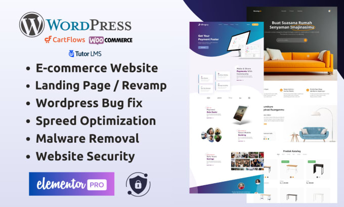 Gig Preview - Elementor pro, wp landing page, revamp wordpress, malware removal, woocommerce