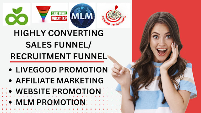 Gig Preview - Do MLM recruitment funnel, MLM sales funnel, MLM promotion, livegood promotion