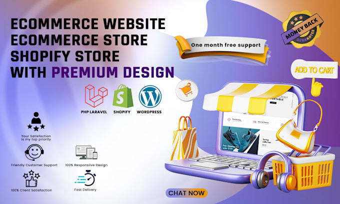 Gig Preview - Build ecommerce website, ecommerce store, wordpress website, shopify store