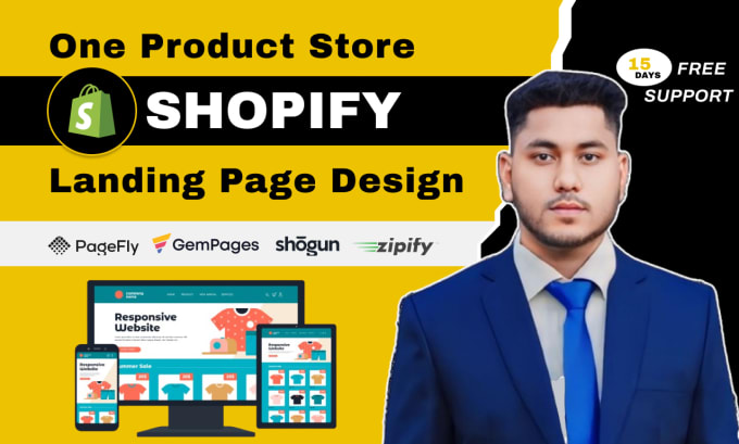 Gig Preview - Design shopify landing page, one product store, by pagefly, gempages, zipify