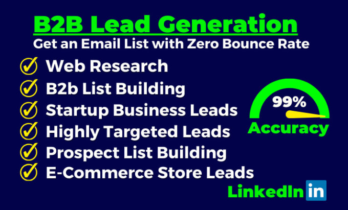 Gig Preview - Do b2b lead generation, prospect list, linkedin, contact and email list building