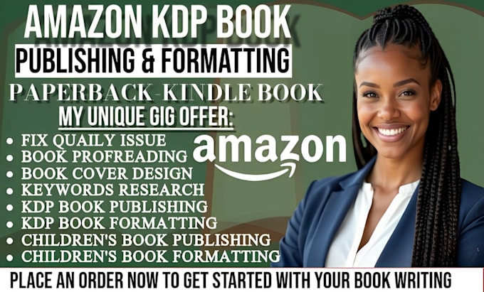 Gig Preview - Do amazon kdp book publishing, book editing, book formatting, kindle publishing