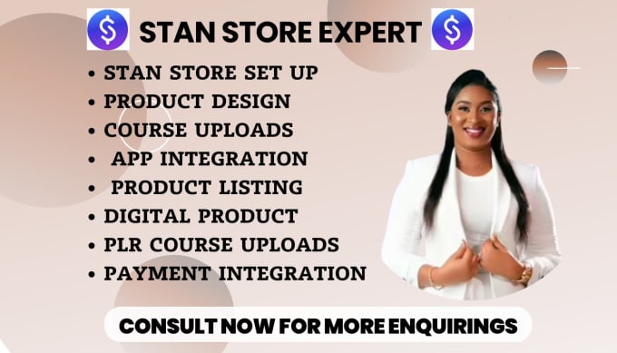 Gig Preview - Setup and design stan store and upload digital products for your stan store