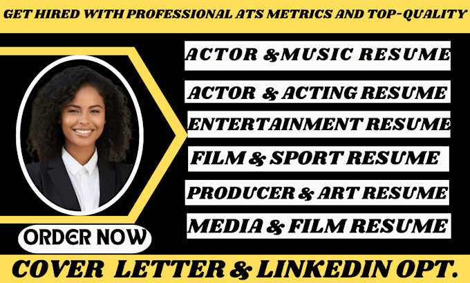 Gig Preview - Write compliant resume for actor, actress, artist, film, art, photo editor, tech