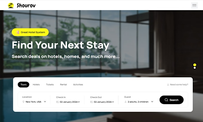 Gig Preview - Design hotel website, vacation, vik, airbnb with an online booking system