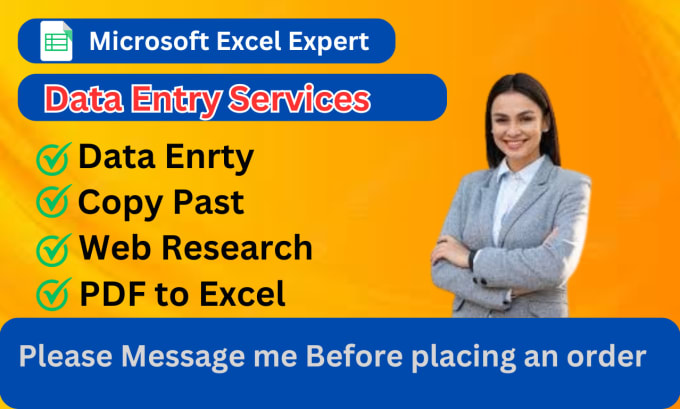 Gig Preview - Do data entry, copy paste, web research, excel data entry, convert pdf