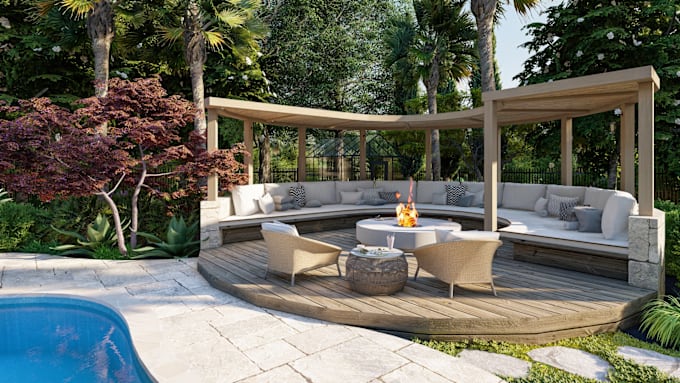 Gig Preview - Design and render you landscape, frontyard, backyard, exterior, pool, patio