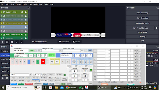 Gig Preview - Fully automatic cricket scoreboard software for obs studio 2024