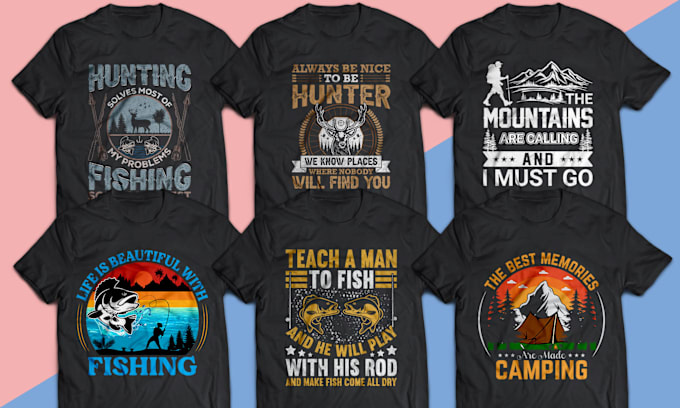 Gig Preview - Create fishing, hunting, camping and hiking t shirt design for you