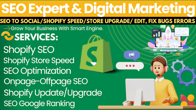 Gig Preview - Do complete ranking shopify SEO,shopify website store speed,update,customization