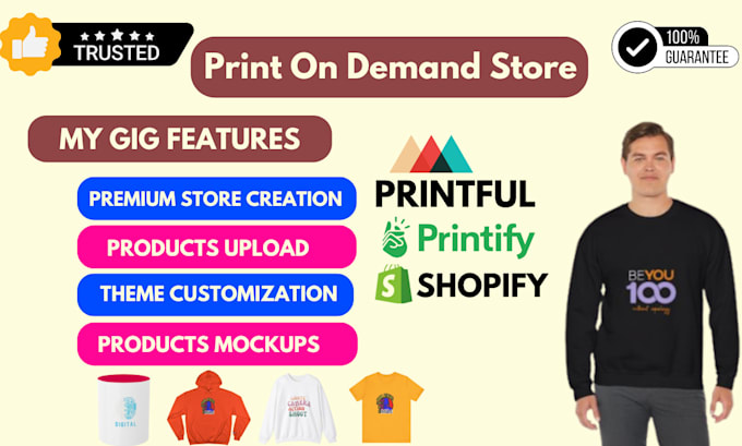 Gig Preview - Create a custom shopify print on demand store using printify and printful