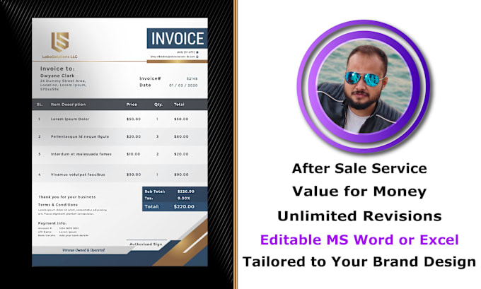 Gig Preview - Create editable invoice design in ms word and excel