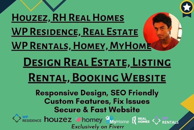 Gig Preview - Customize houzez, wp rentals, wp residence, rh real homes, myhome, homey theme