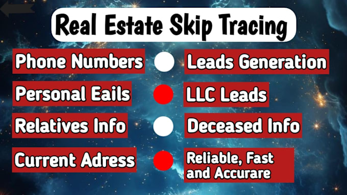 Gig Preview - Do skip tracing for real estate and llc skip tracing