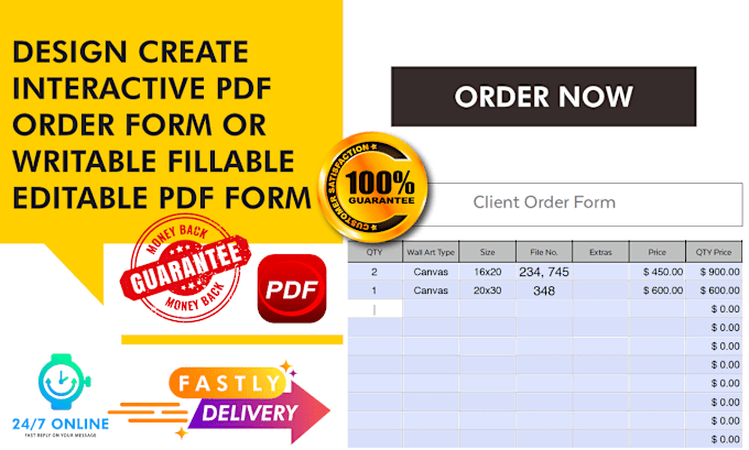 Gig Preview - Design create interactive pdf order checklist form or editable fillable pdf form