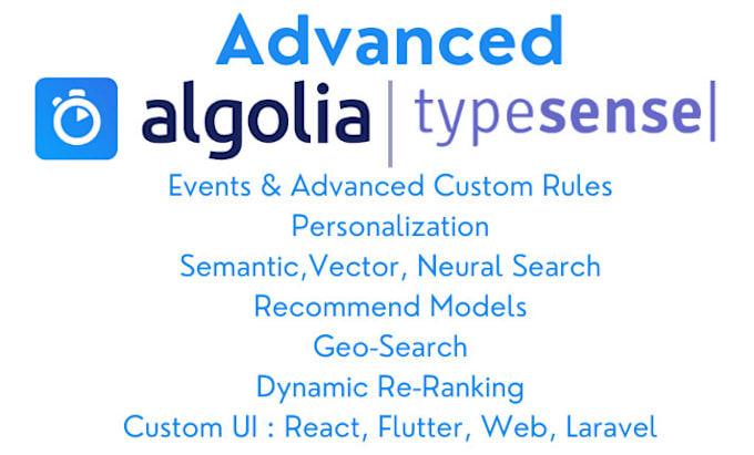 Gig Preview - Integrate algolia expert rules, events, recommend, voice, neural search