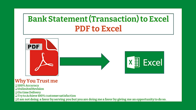 Gig Preview - Convert PDF or bank transaction to excel, word, typing task