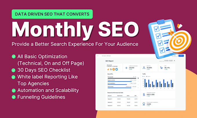 Gig Preview - Monthly SEO with content guideline and white label reporting