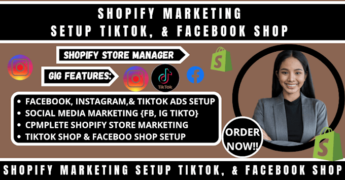 Gig Preview - Facebook shop instagram shop tiktok shop for complete shopify sales marketing