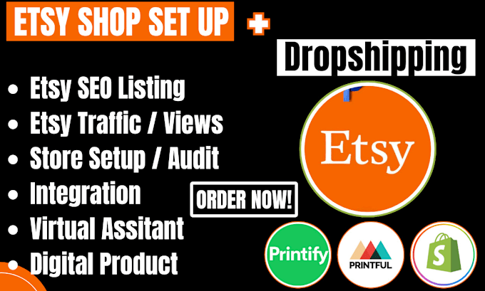 Gig Preview - Create etsy digital products virtual assistant shop set up SEO product listing