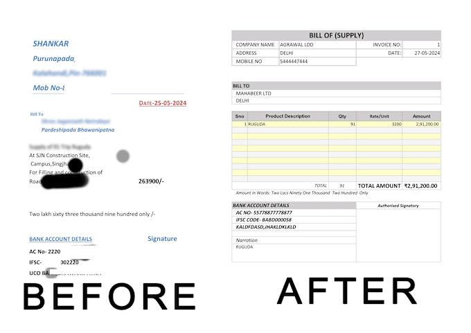 Gig Preview - Create automatic billing and invoice format using vba excel