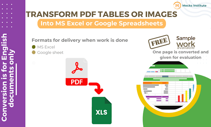 Gig Preview - Transform your PDF tables or images into ms excel or google sheets