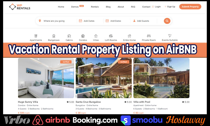 Gig Preview - Create vacation rental website and property listing on booking, airbnb, smoobu