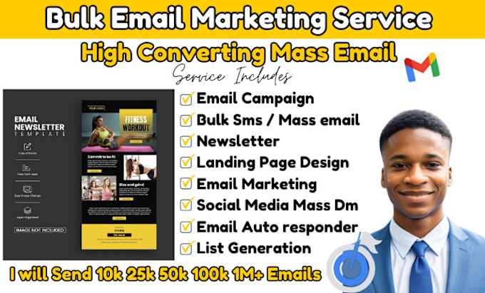 Gig Preview - Send bulk email with high converting email template, mass emails, cold email