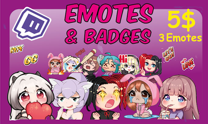 Gig Preview - Create custom cute twitch emotes and sub badges