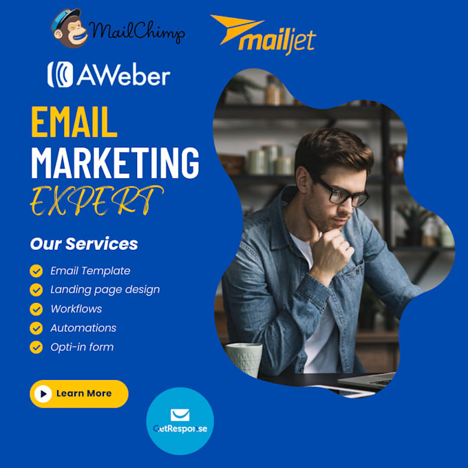 Gig Preview - Do aweber getresponse mailchimp mailjet drip email template automation workflow